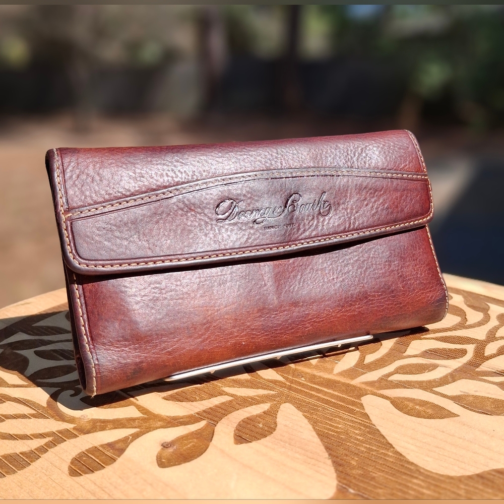 Dooney & Bourke Florentine Vacchetta Leather Trifold Flap Over Checkbook Wallet